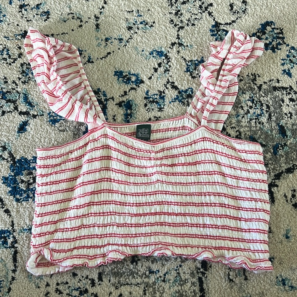 Wild Fable Top Red White Smocked Tank Large
